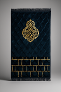 Classic Soft Prayer Mat – Midnight Blue with Golden Embroidery | Islamic Sajda Hub