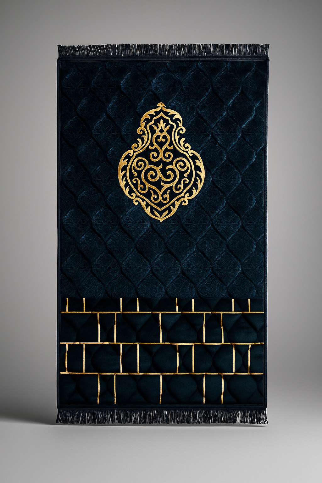 Classic Soft Prayer Mat – Midnight Blue with Golden Embroidery | Islamic Sajda Hub