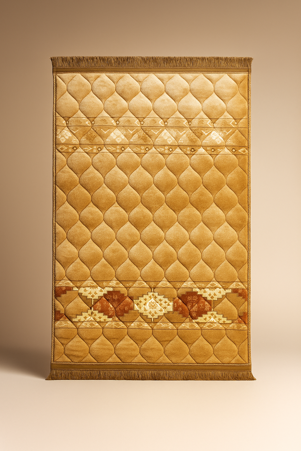 Premium Velvet Prayer Rug – Golden Geometric Pattern