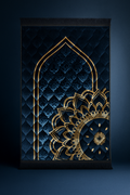 Premium Velvet Prayer Rug – Midnight Blue with Golden Mandala Arch Design