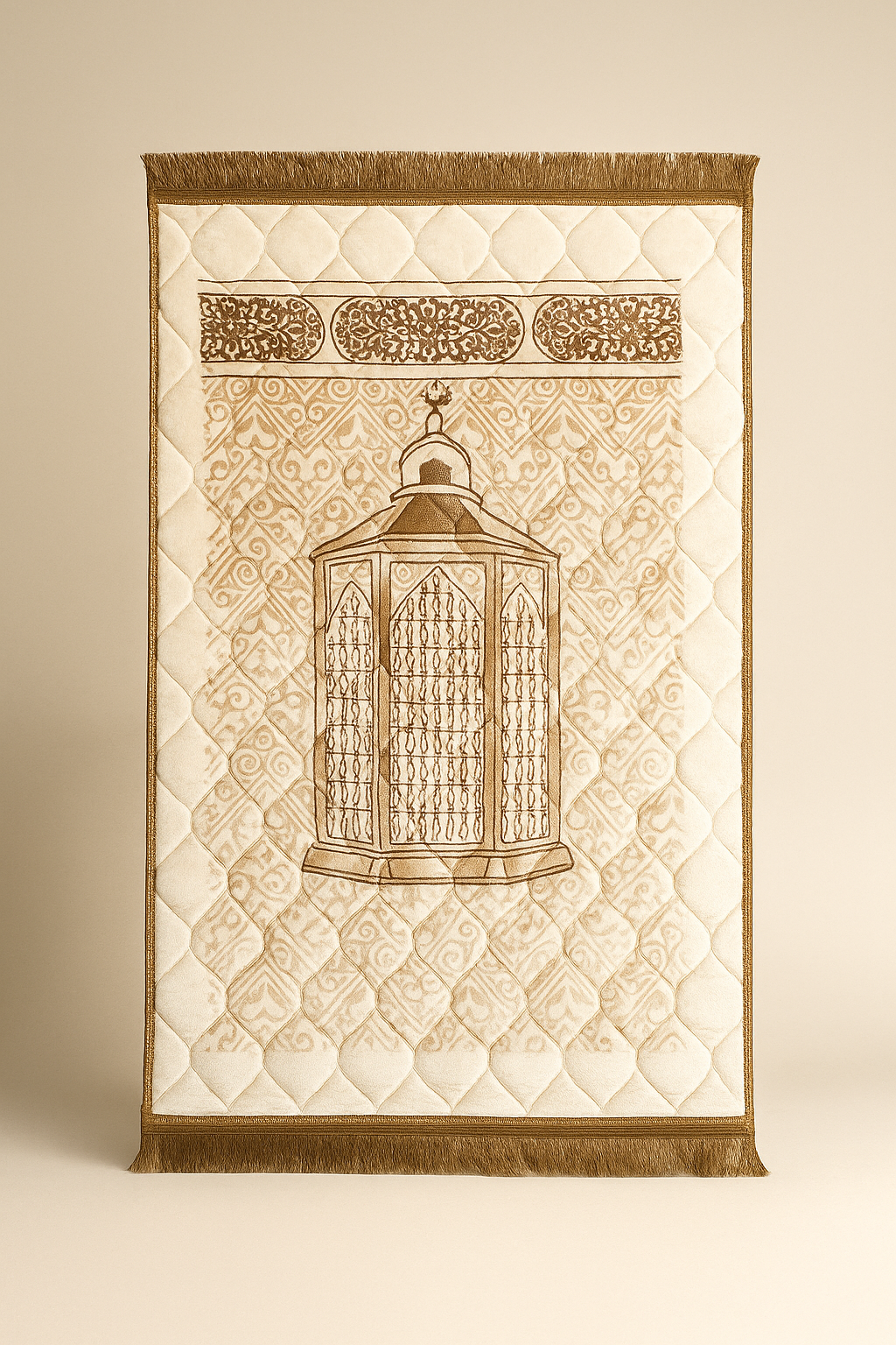 Premium Islamic Velvet Prayer Mat — Elegant Lantern Design (Golden)