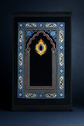 Luxury Turkish Velvet Prayer Mat – Black & Blue Geometric Arch Design
