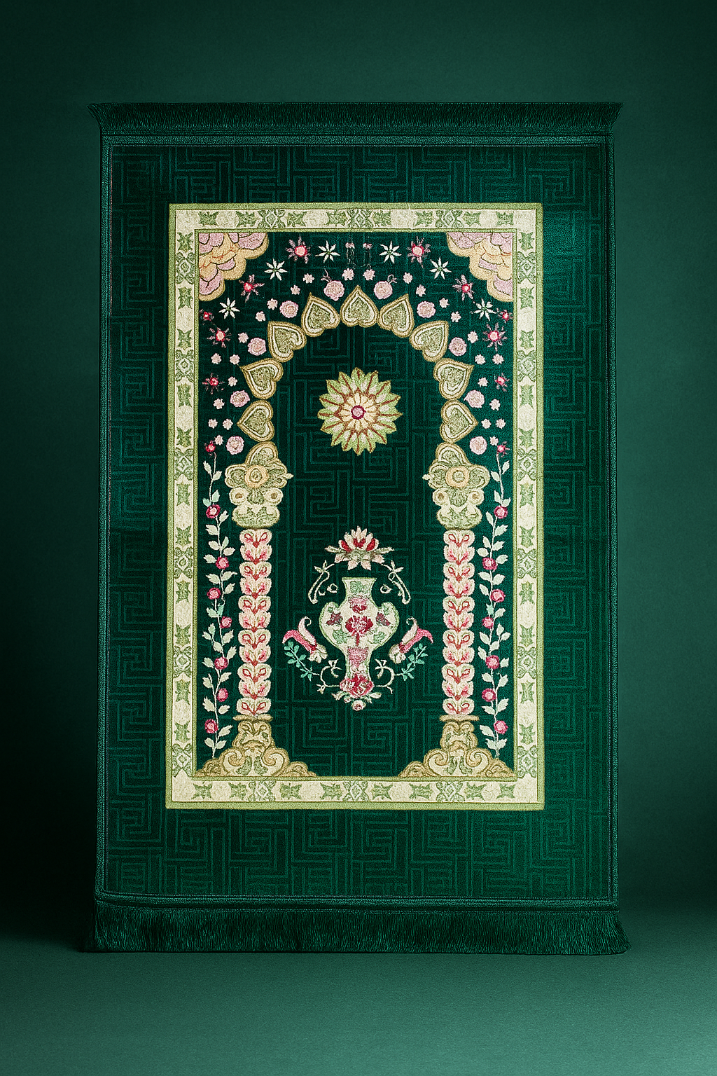 Luxury Turkish Velvet Prayer Mat – Red Floral Islamic Janamaz