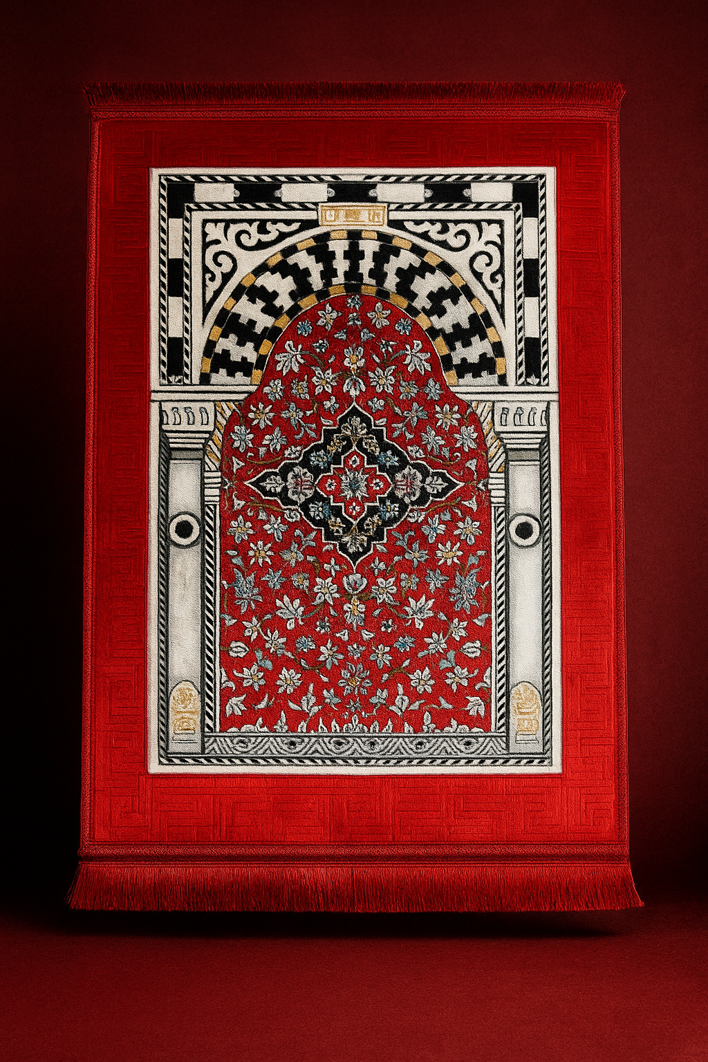 Luxury Turkish Velvet Prayer Mat – Red Floral Islamic Janamaz