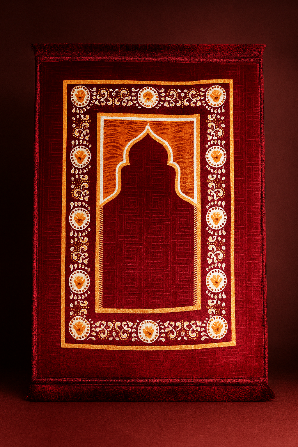 Luxury Turkish Velvet Prayer Mat – Red Floral Islamic Janamaz