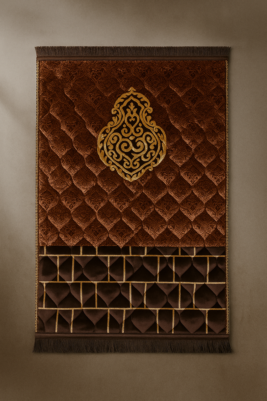 PremiumVelvet Islamic Prayer Mat — Premium Brown & Gold Ottoman Design