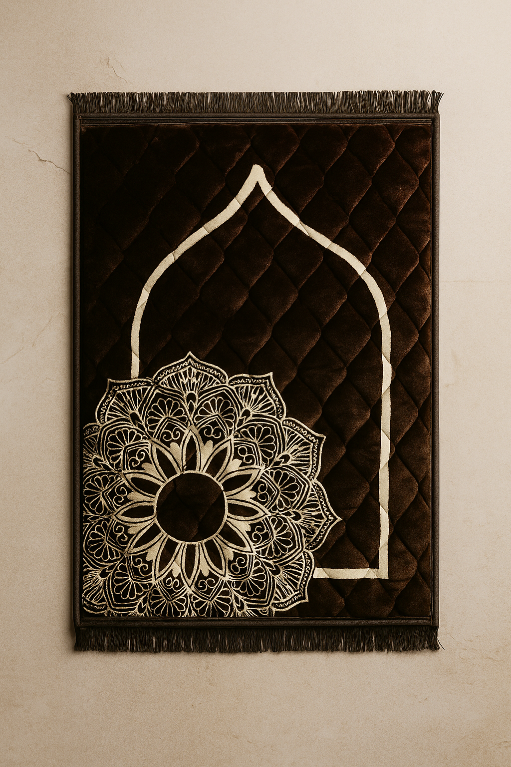 Classic Soft Velvet Quilted Prayer Mat – Mandala Harmony Edition (Dark Brown)