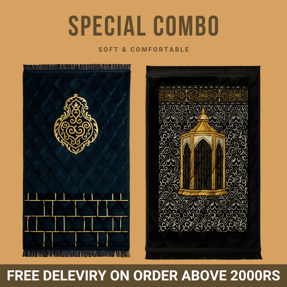 Classic Soft Velvet Prayer Mat Combo – Golden Elegance Edition (Set of 2)