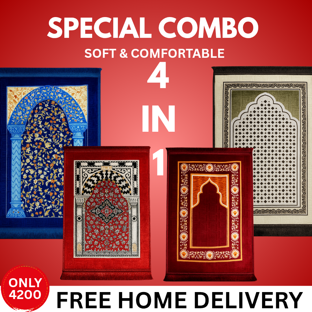 Luxury 4-in-1 Velvet Prayer Mat Combo Set | Premium Turkish Sajjadah Collection with Free Home Delivery